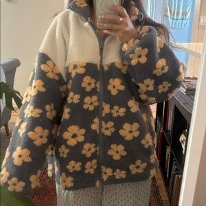 Aelfric Eden Cream and Gray Teddy Jacket with Cozy Design